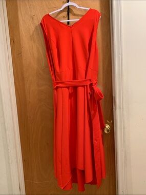 Lane Bryant Vibrant Red V-Neck Maxi Dress with Waist Tie